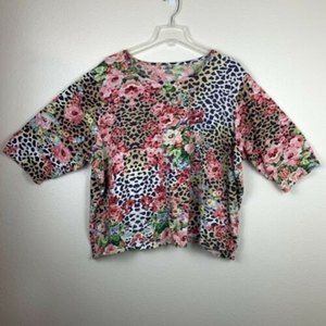 Liz & Me XXL Sequined Dolman Kimono Sleeve Knit Top Floral Animal Print boxy